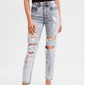 American Eagle Acid Washed Distressed Mom Jeans